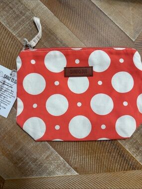 NWT Sand Cloud Coral Polka Dot Canvas Pouch
